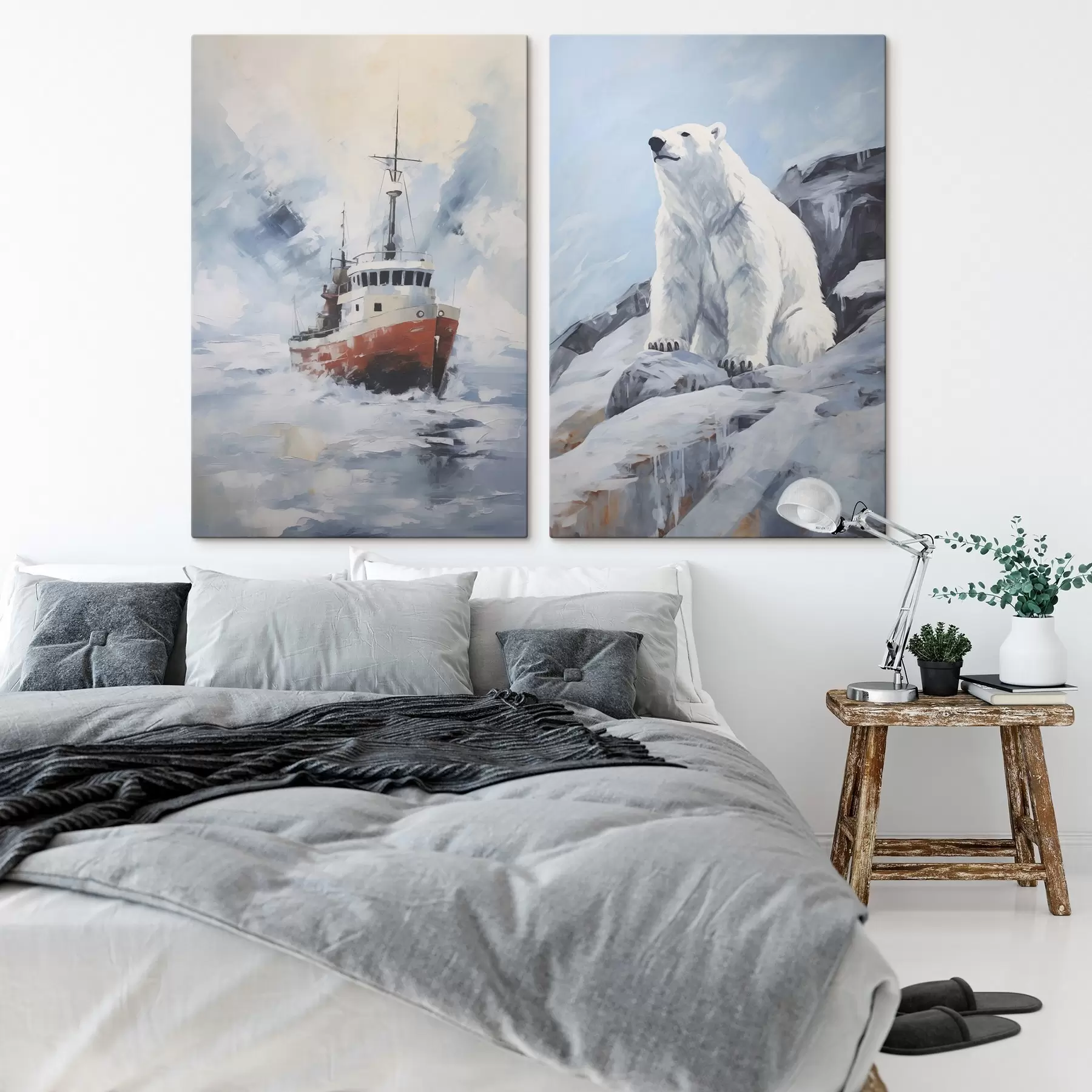 Fototapete Ein Eisbrecher und ein Bär zwischen Eisschollen m00839