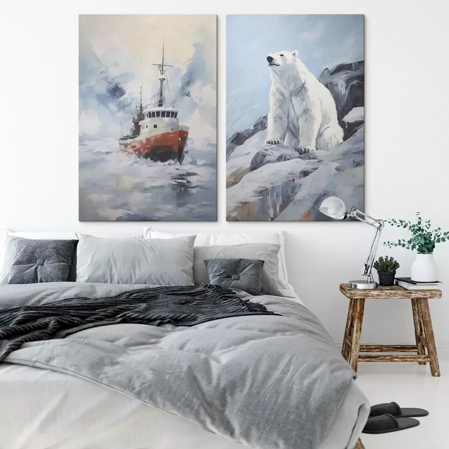 Fototapete Ein Eisbrecher und ein Bär zwischen Eisschollen m00839