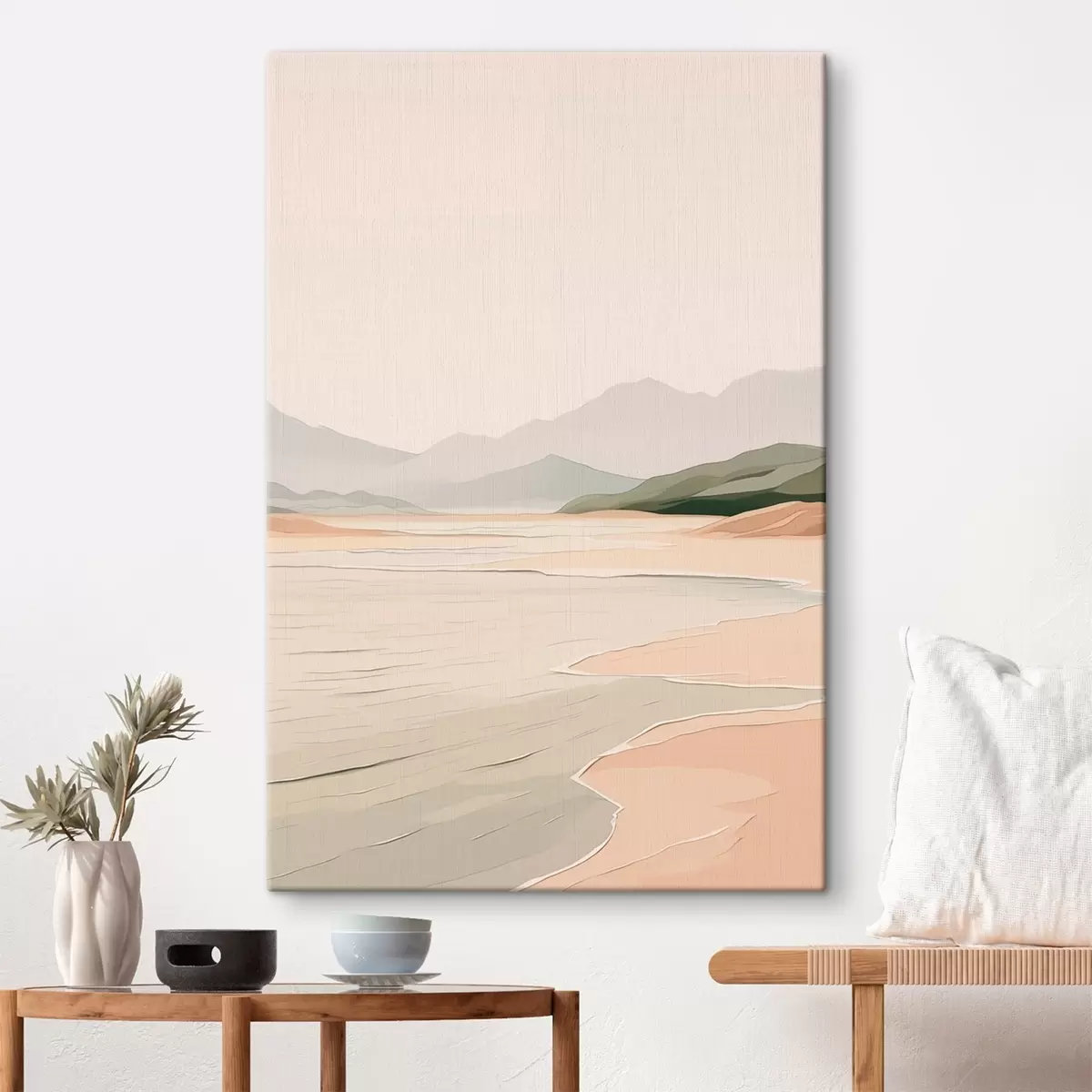 Fototapete Minimalistische Landschaft mit Bergen und Ufer s46248