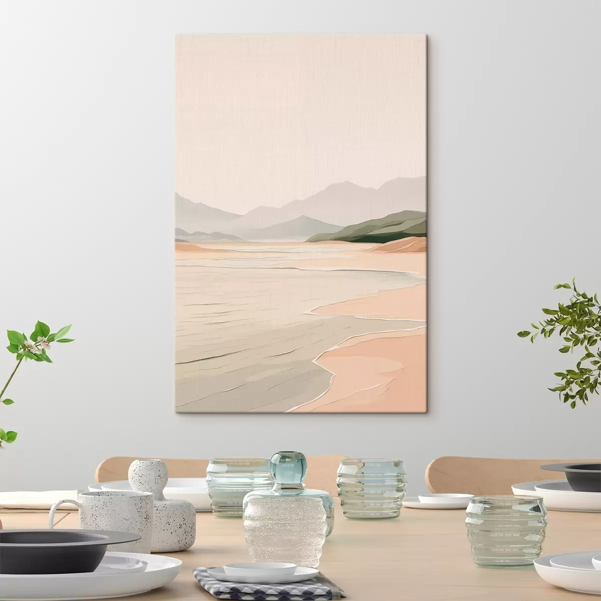 Fototapete Minimalistische Landschaft mit Bergen und Ufer s46248