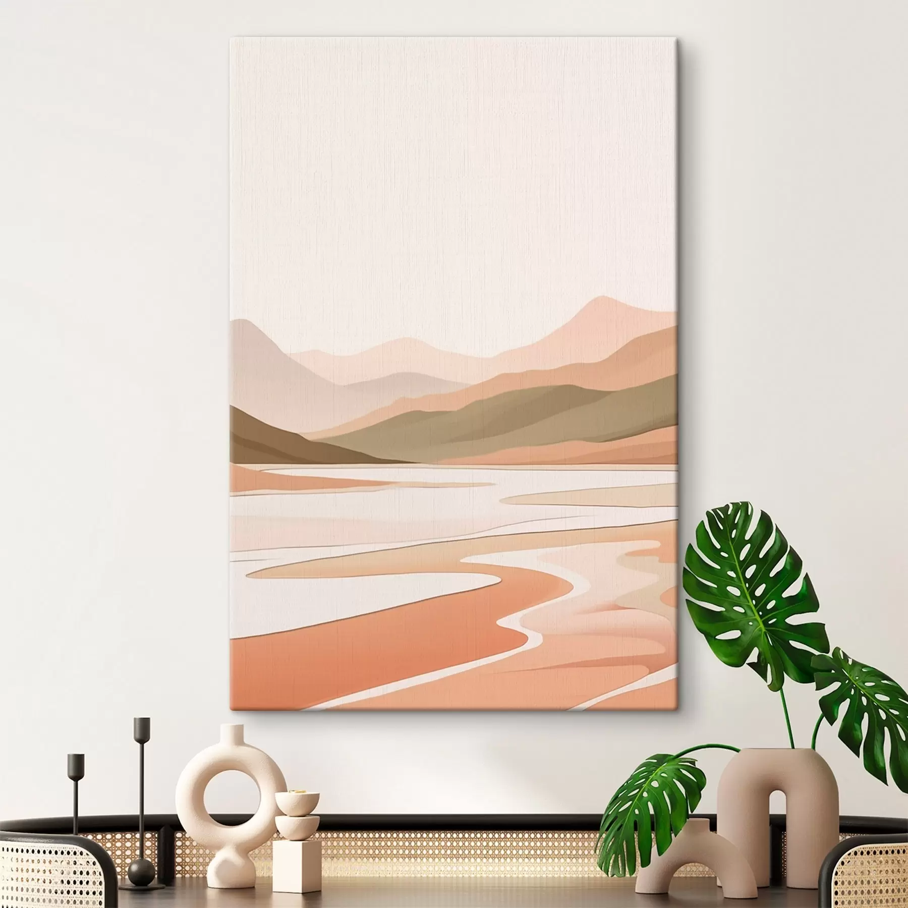 Fototapete Abstrakte Landschaft mit Bergen und Fluss s46249