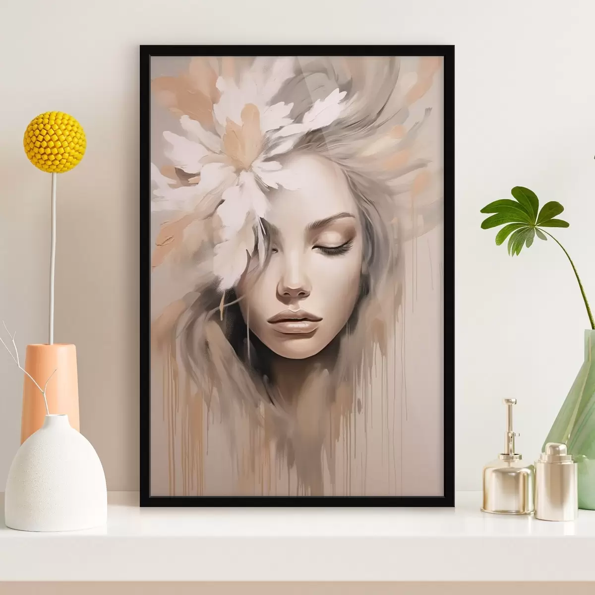 Poster Frauenporträt mit einer Blume f46218