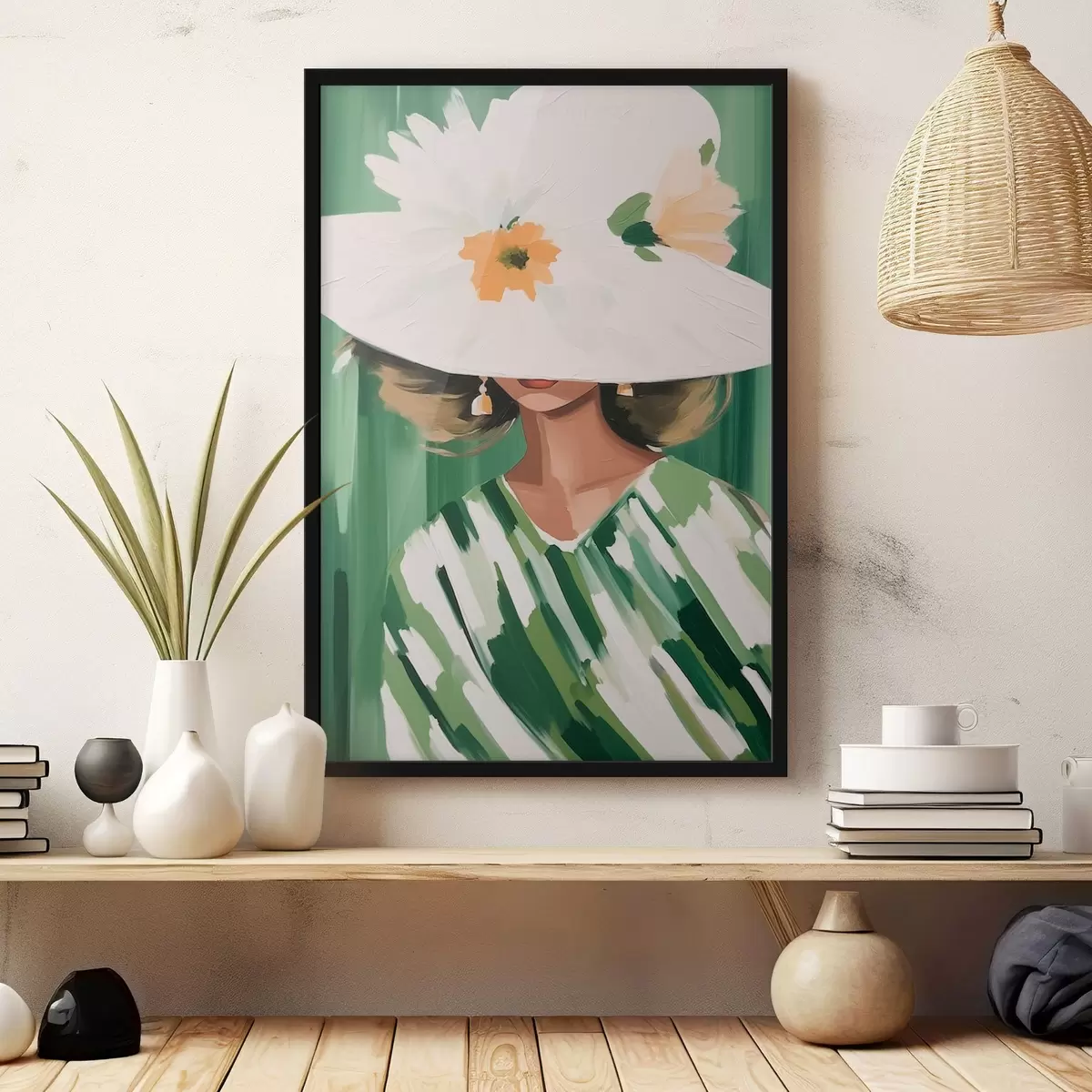 Poster Frau mit Hut und Blumen f46240