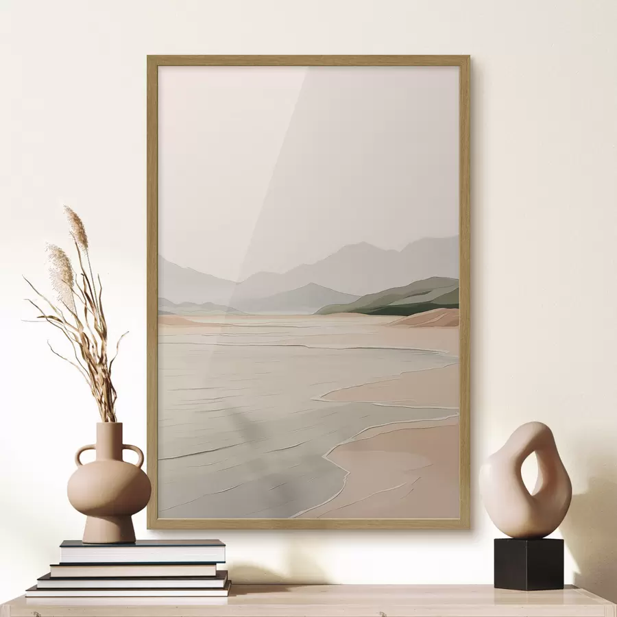 Fototapete Minimalistische Landschaft mit Bergen und Ufer f46248