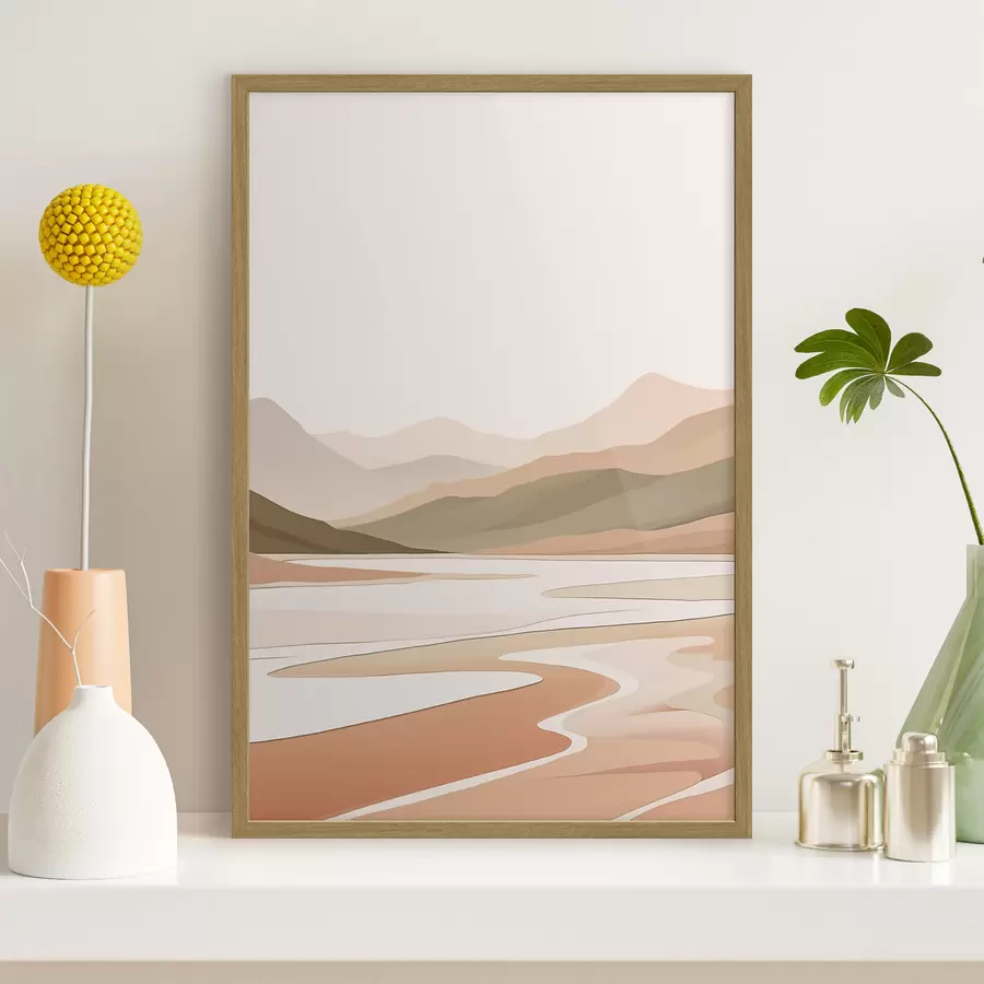 Fototapete Abstrakte Landschaft mit Bergen und Fluss f46249