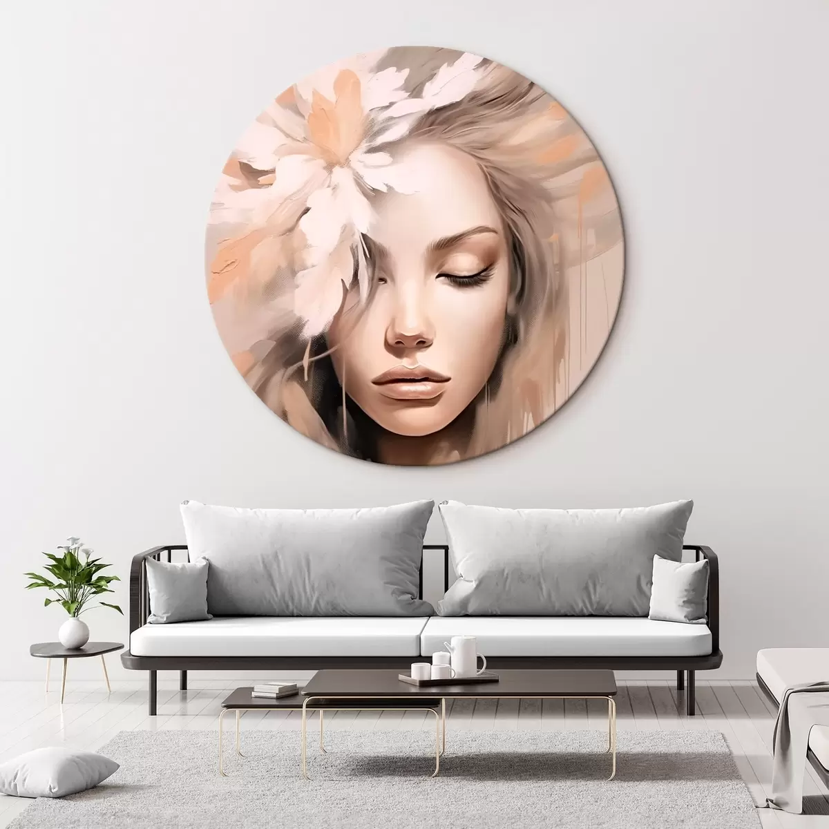 Runde Wandbilder Frauenporträt mit einer Blume r46218