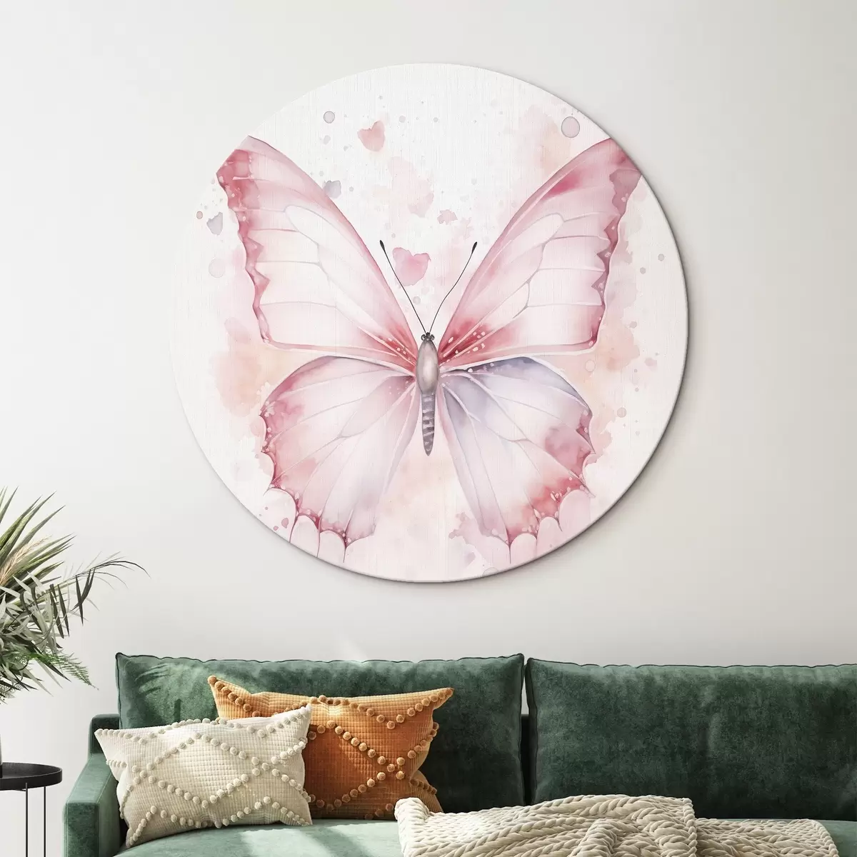 Runde Wandbilder Rosa Schmetterling, Aquarelltechnik r46073