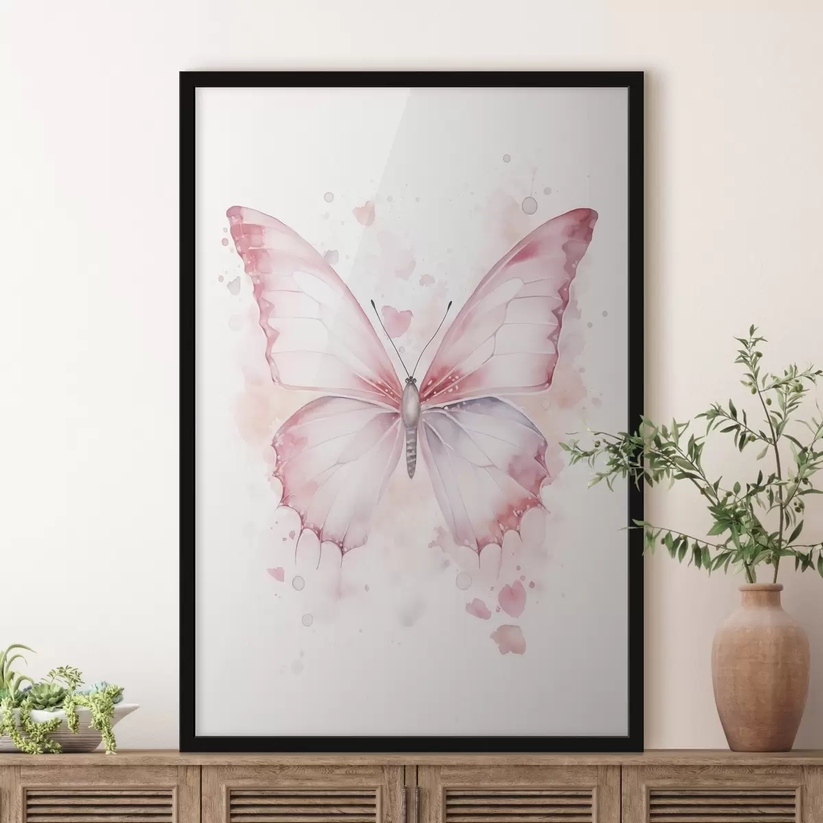 Poster Rosa Schmetterling, Aquarelltechnik f46073
