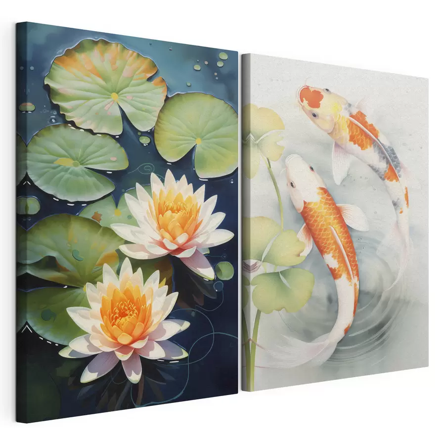 Fototapete Fische in einem Teich und Lotusblumen m00867