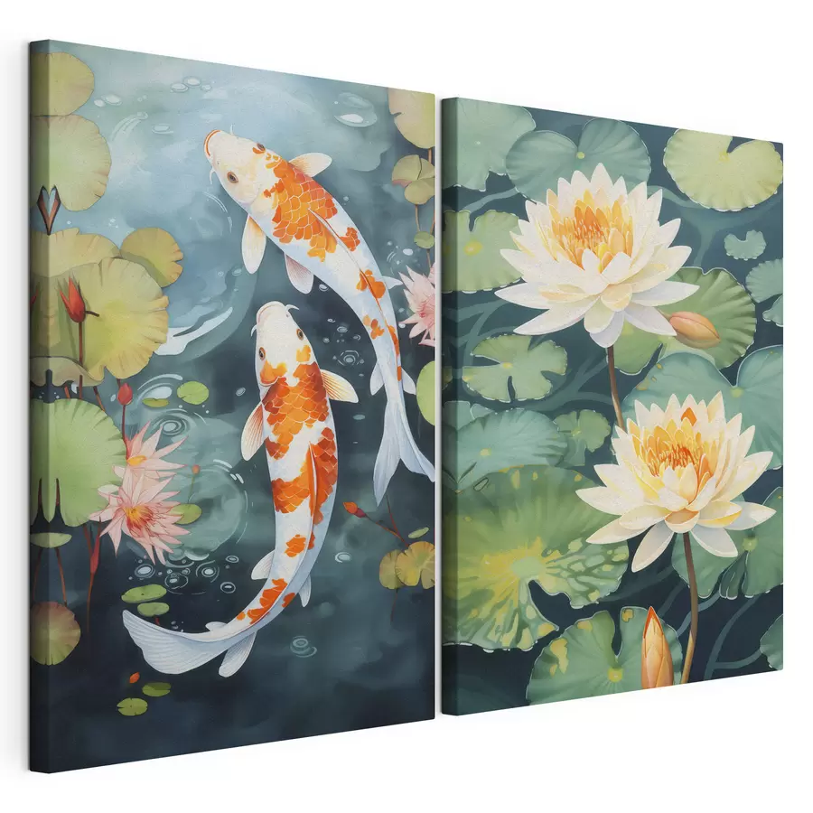 Fototapete Helle Bilder von Lotusblumen und Fischen in einem Teich m00869