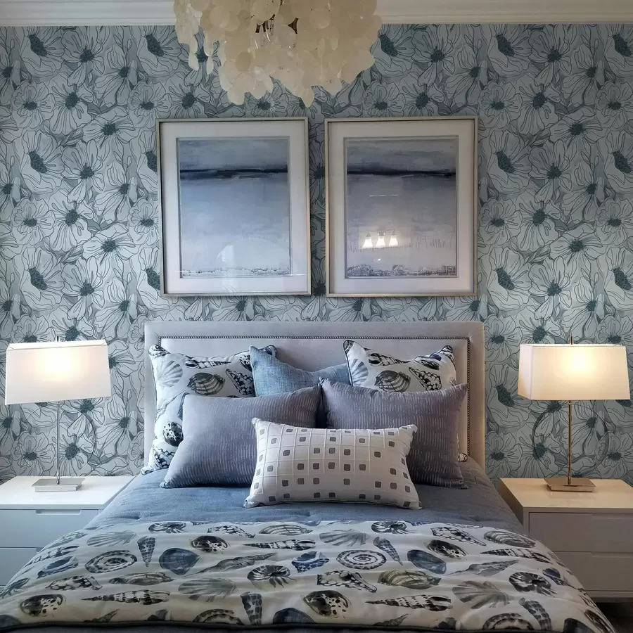 Fototapete Lineare Blumen in einer kühlen grau-blauen Farbpalette a00636v2