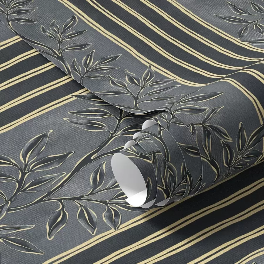 Fototapete Vertikale Streifen mit botanischen Mustern in dunklen Farbtönen a00648