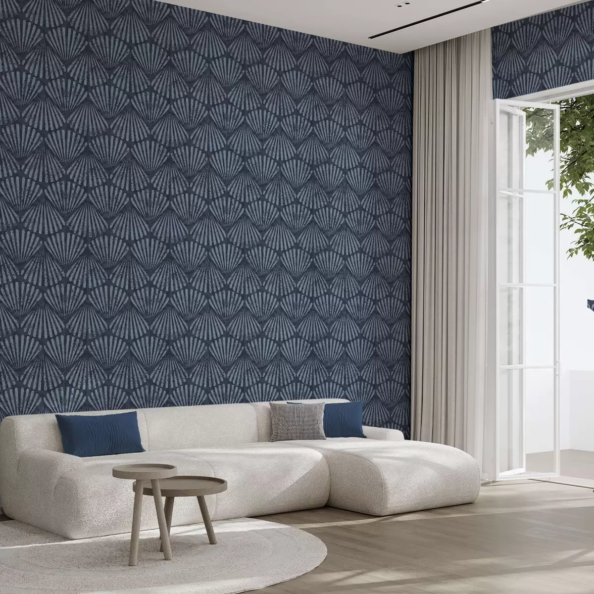 Tapete Abstrakte Strahlen in Blautönen, dynamisches Motiv a00710