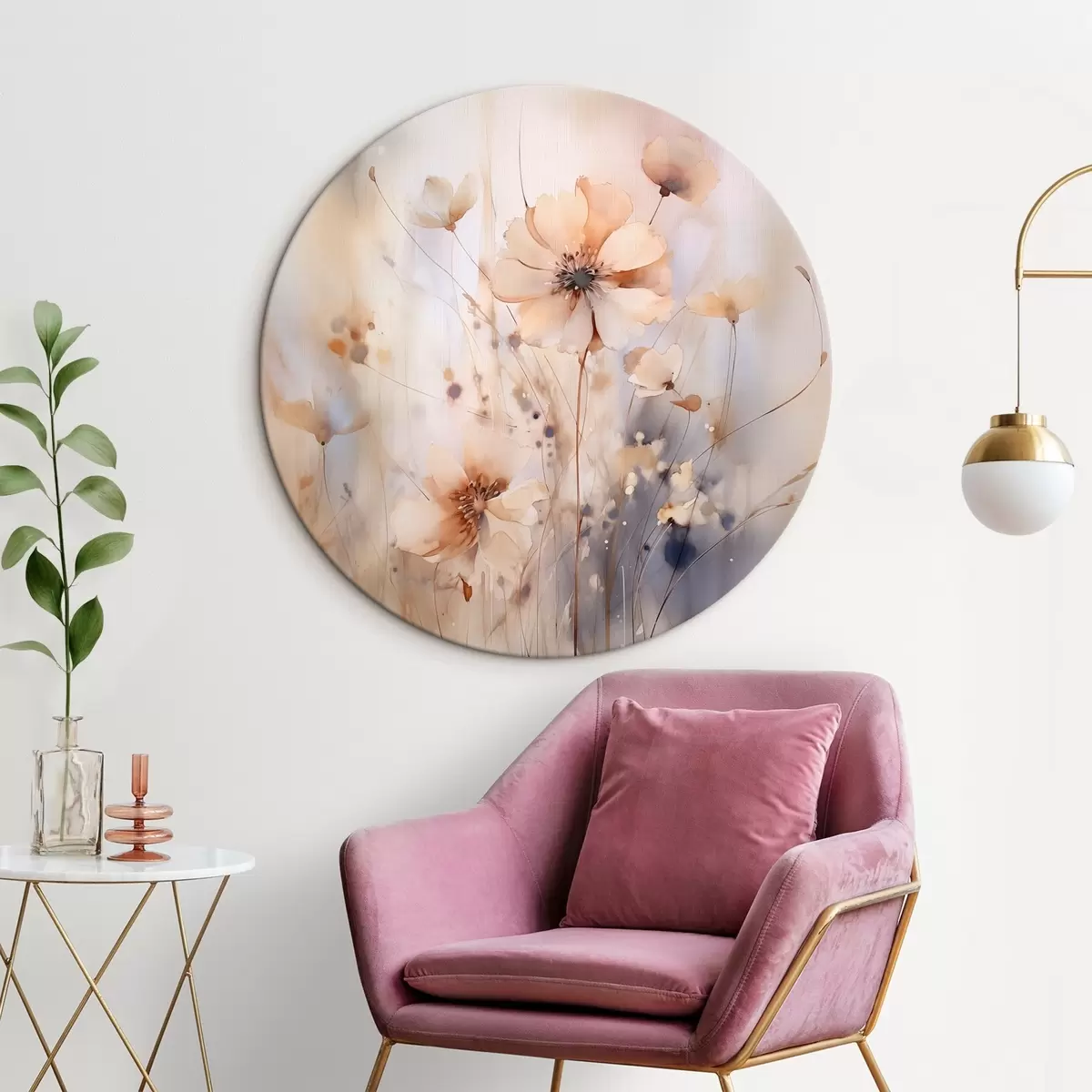 Runde Wandbilder Zarte abstrakte Wildblumen r46139