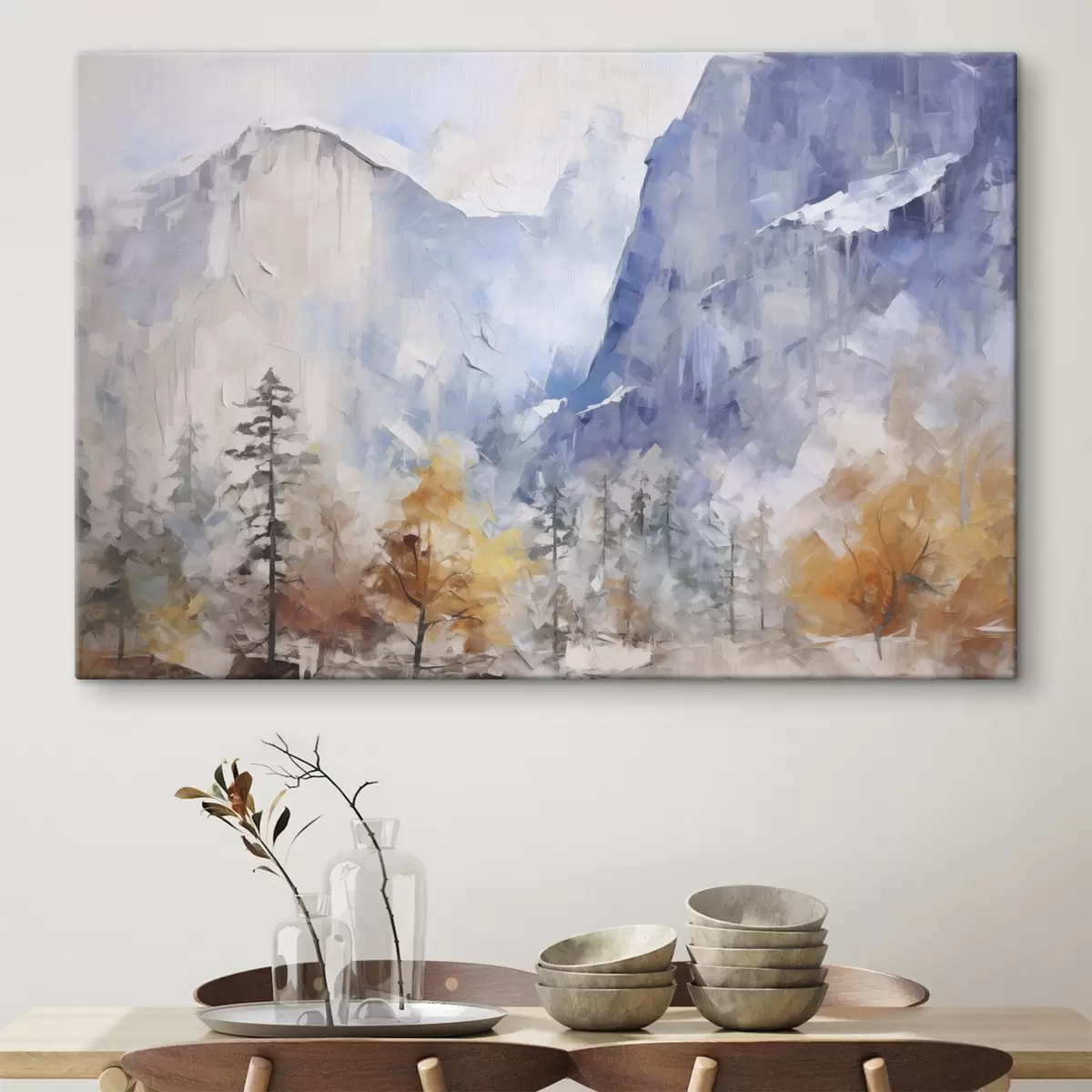 Fototapete Abstrakte Landschaft mit Wald vor Bergen s46298