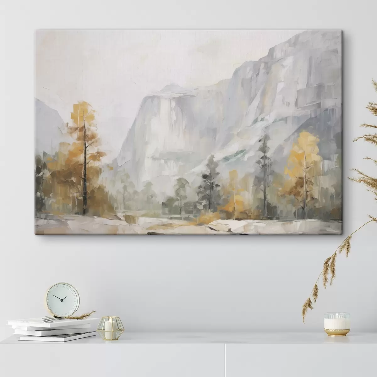 Fototapete Landschaft mit Wald vor Bergen, Gemäldeimitation s46299
