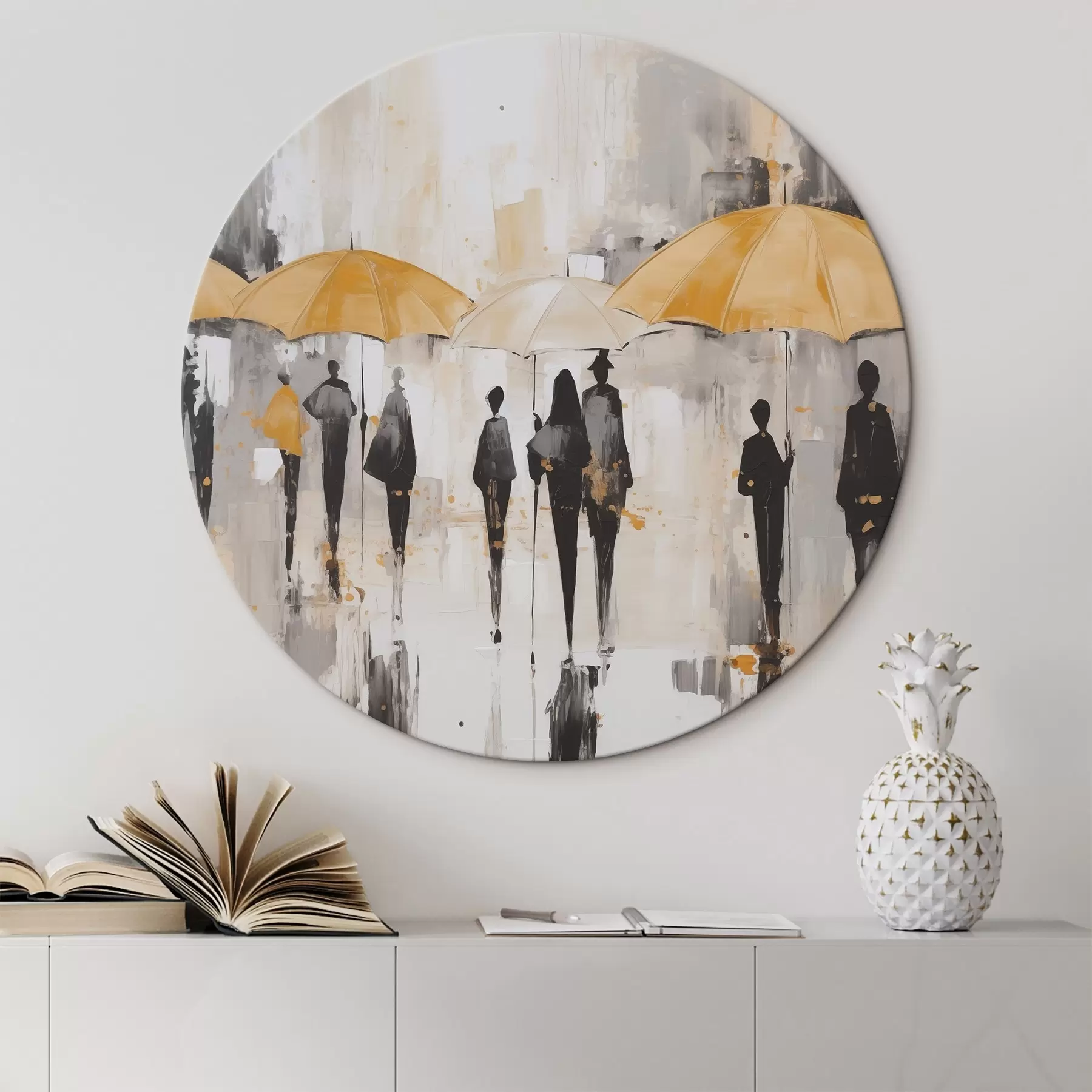 Fototapete Abstraktion von Menschen mit Regenschirmen r46304