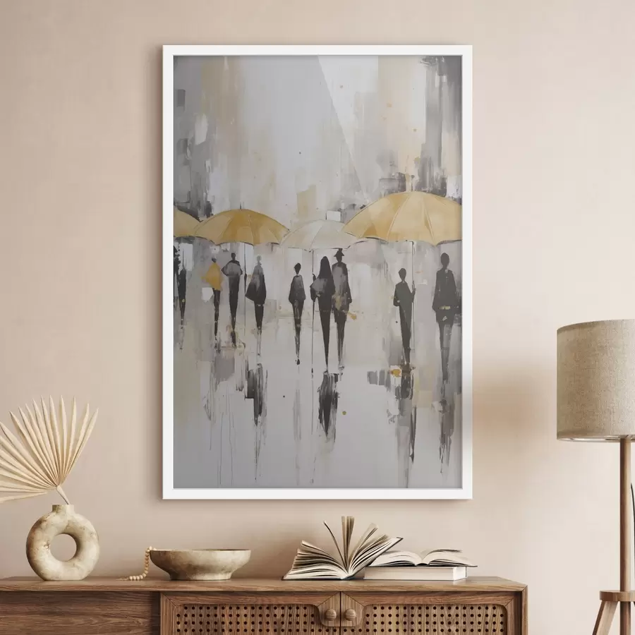 Fototapete Abstraktion von Menschen mit Regenschirmen f46304