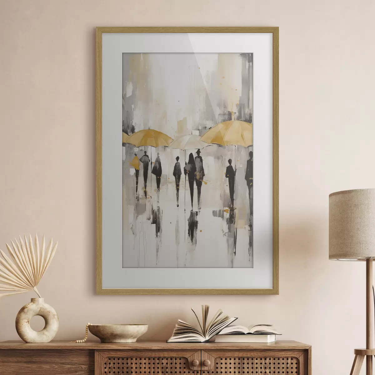Poster Abstraktion von Menschen mit Regenschirmen f46304