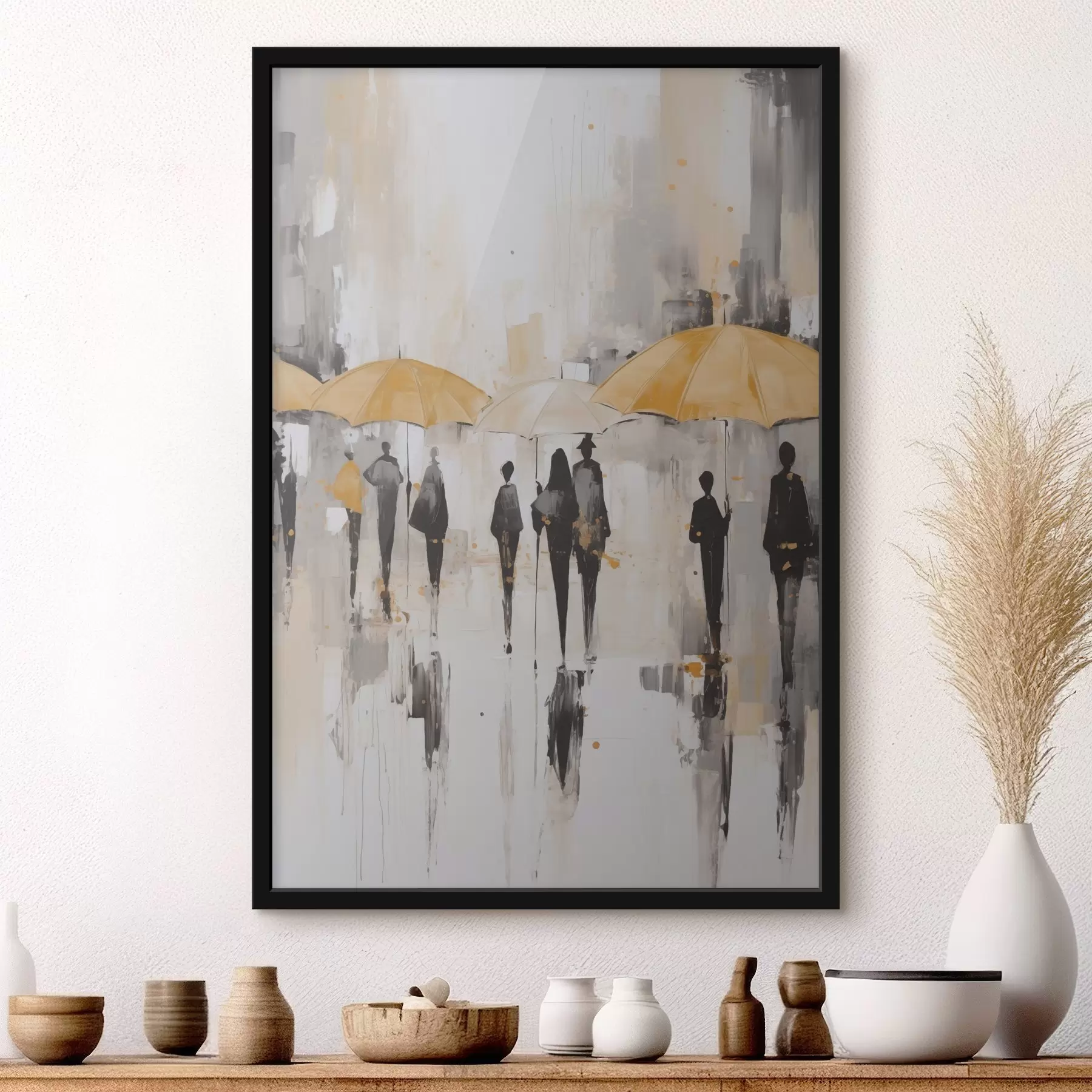 Fototapete Abstraktion von Menschen mit Regenschirmen f46304