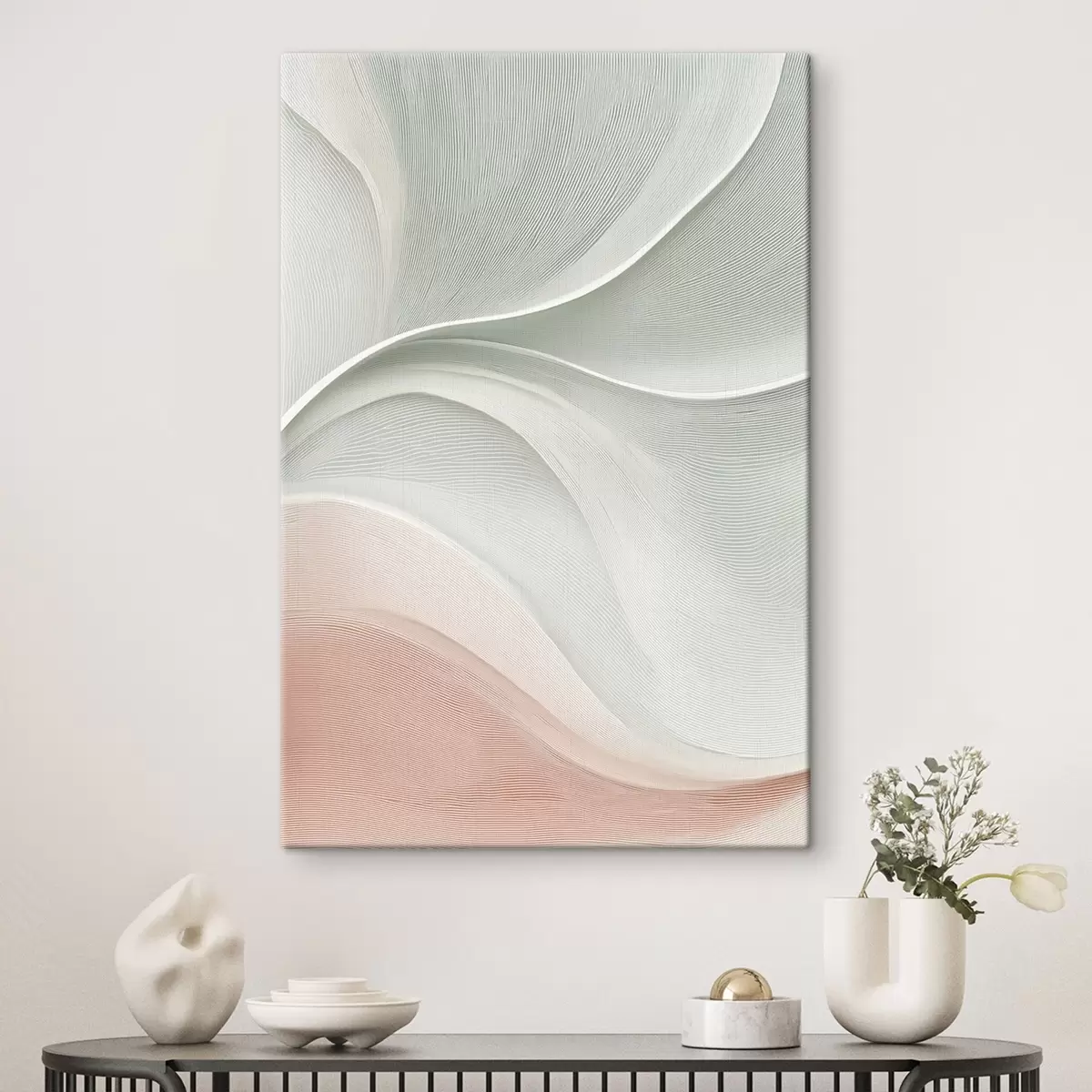 Fototapete Abstrakte Wellen in warmen Rosa-Beige-Tönen s46152