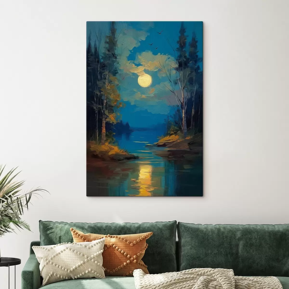 Fototapete Mondlicht über einem ruhigen Fluss zwischen Kiefern s46164