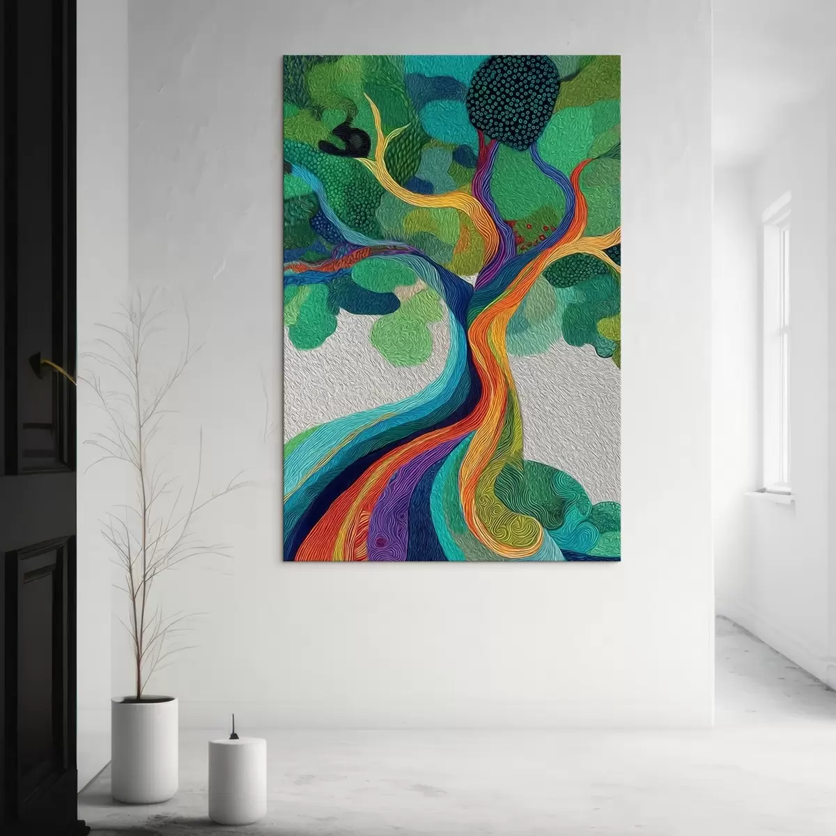 Fototapete Baum mit Regenbogenästen auf grünem Hintergrund s46173