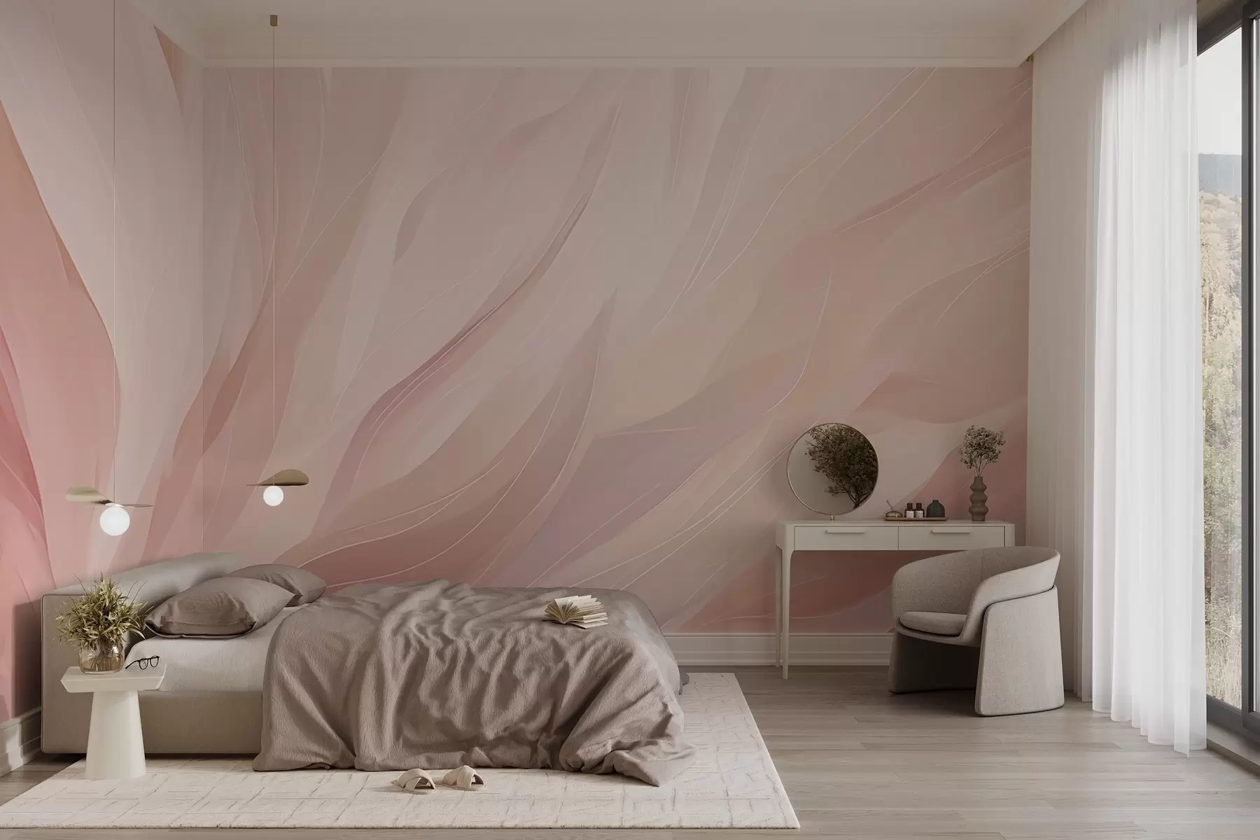 Fototapete Abstrakte weiche Striche in Pastellrosa- und Pfirsichfarbtönen w04731