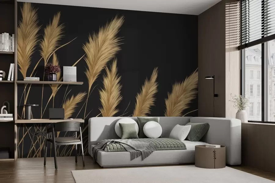 Fototapete Flauschige Weizenähren auf dunklem Hintergrund w04734