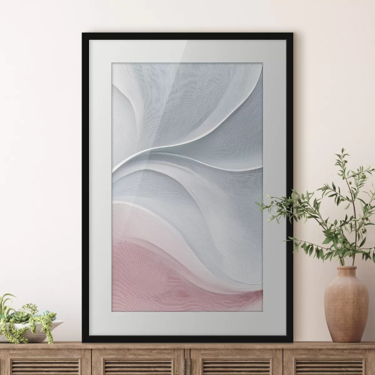 Poster Abstrakte Wellen in warmen Rosa-Beige-Tönen f46152