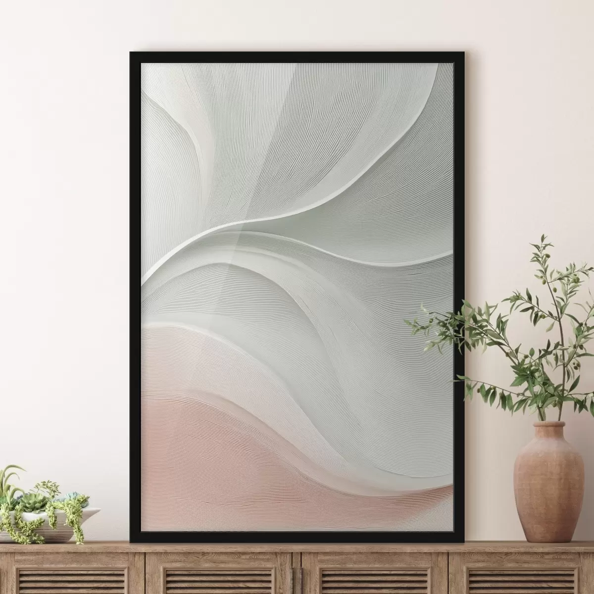 Poster Abstrakte Wellen in warmen Rosa-Beige-Tönen f46152