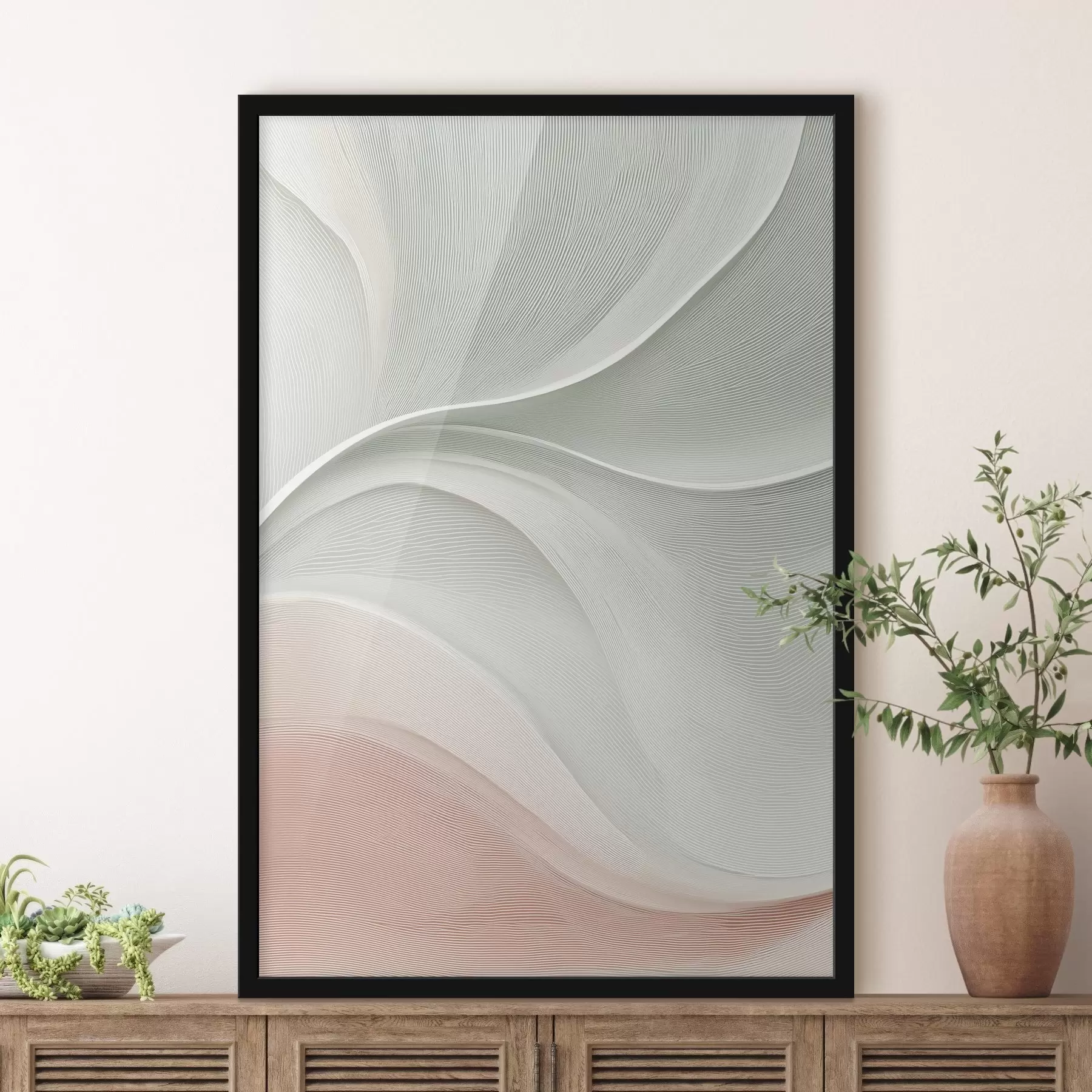 Fototapete Abstrakte Wellen in warmen Rosa-Beige-Tönen f46152