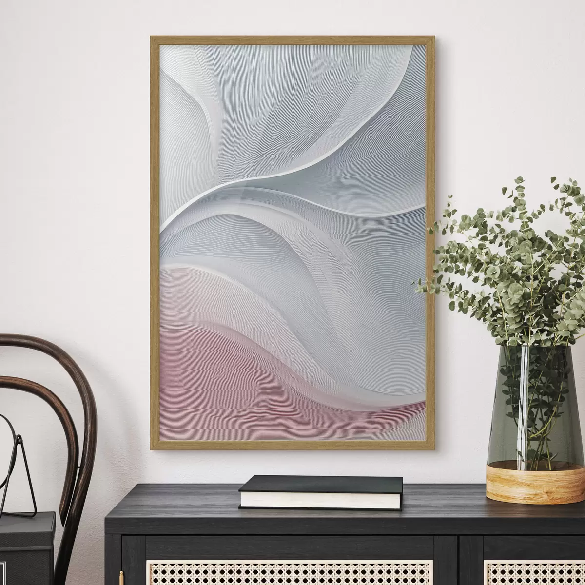 Poster Abstrakte Wellen in warmen Rosa-Beige-Tönen f46152