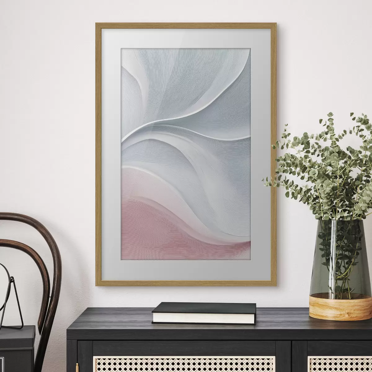 Poster Abstrakte Wellen in warmen Rosa-Beige-Tönen f46152