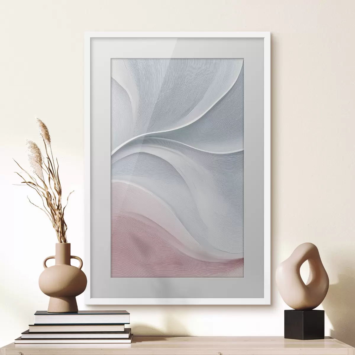Poster Abstrakte Wellen in warmen Rosa-Beige-Tönen f46152