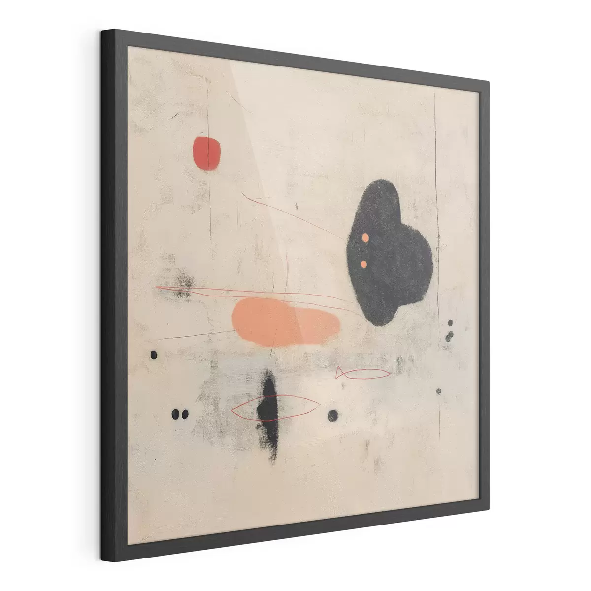 Poster Minimalistische abstrakte Zeichnung mit schwarzen und korallenfarbenen Akzenten f46159