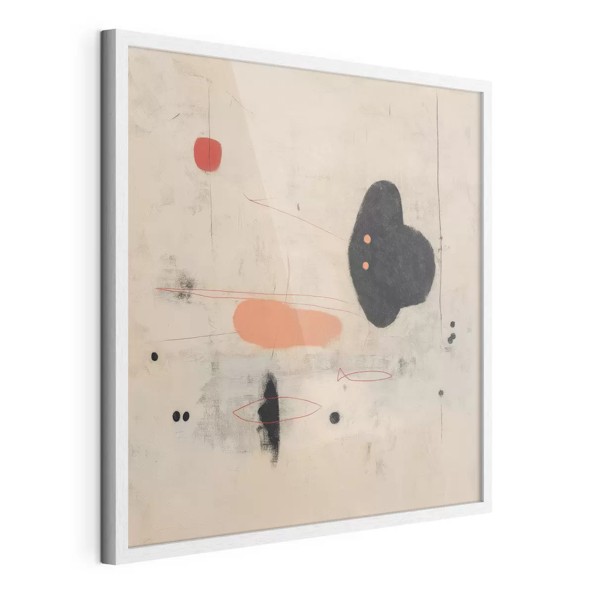 Poster Minimalistische abstrakte Zeichnung mit schwarzen und korallenfarbenen Akzenten f46159