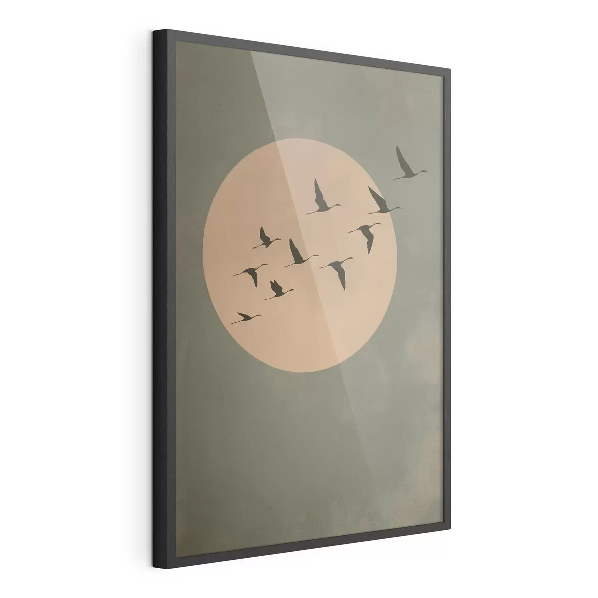 Poster Ein Vogelschwarm fliegt vor einem großen, warmen Mond f46162
