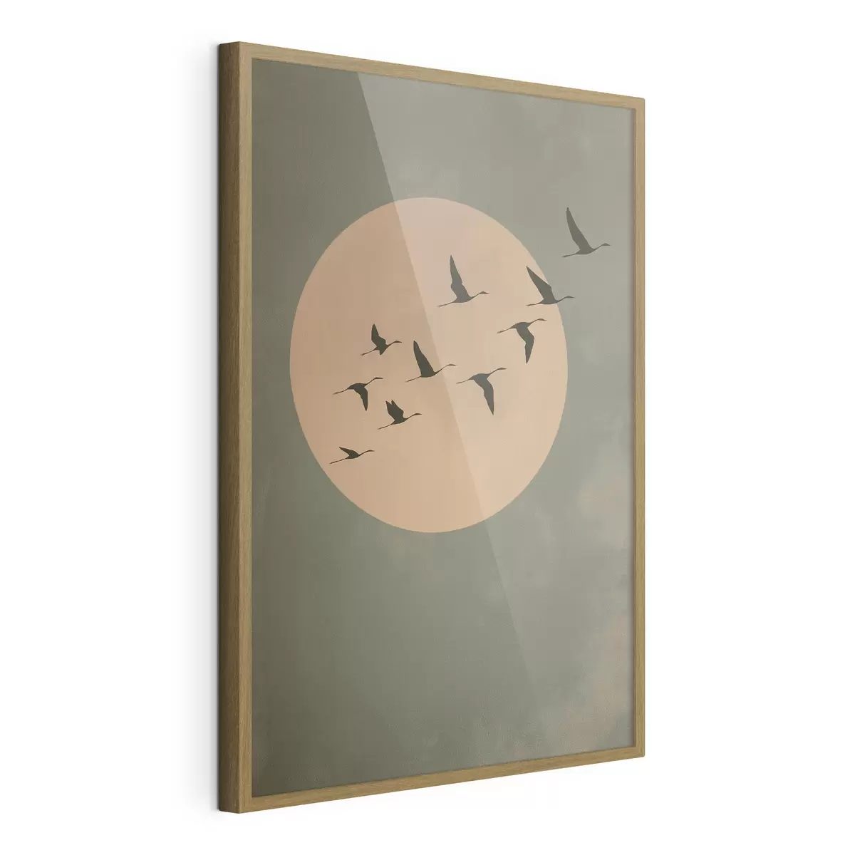 Poster Ein Vogelschwarm fliegt vor einem großen, warmen Mond f46162