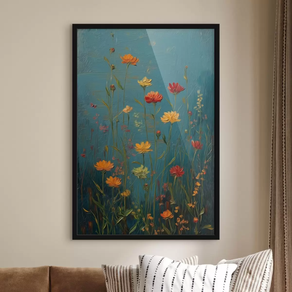 Poster Wildblumen auf tief türkisfarbenem Hintergrund f46169