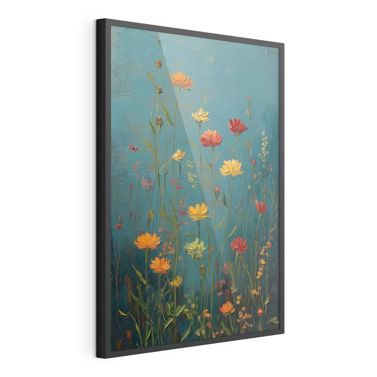 Poster Wildblumen auf tief türkisfarbenem Hintergrund f46169