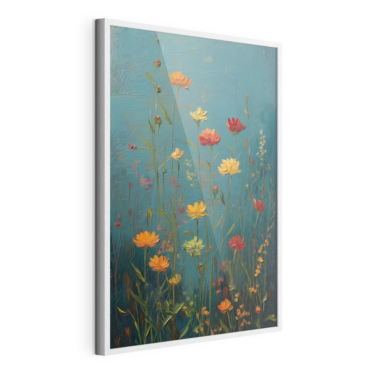 Poster Wildblumen auf tief türkisfarbenem Hintergrund f46169