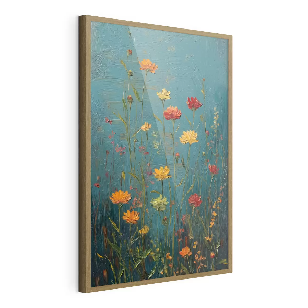 Poster Wildblumen auf tief türkisfarbenem Hintergrund f46169