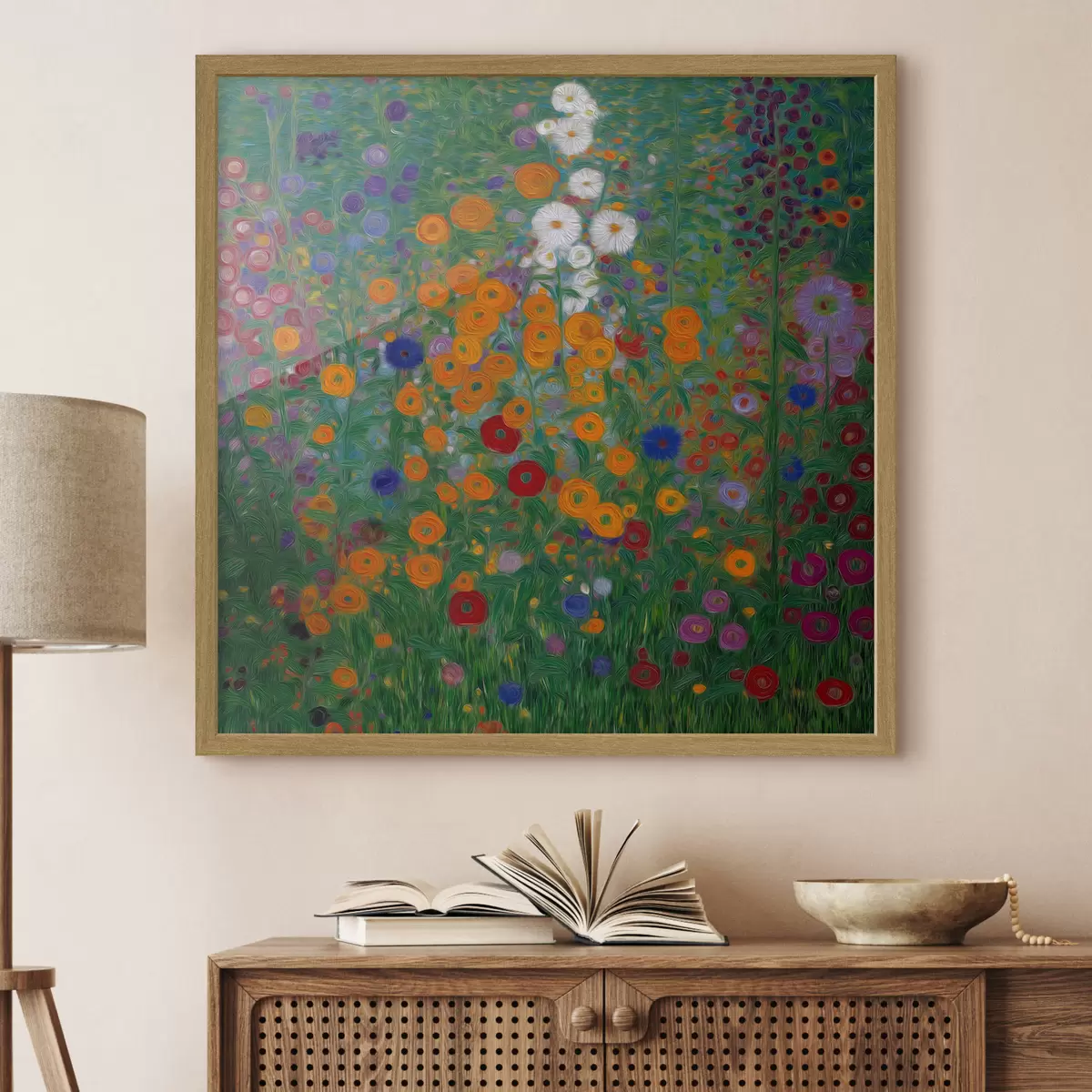 Poster Farbenfrohes Blumenfeld mit weißen Akzenten f46172