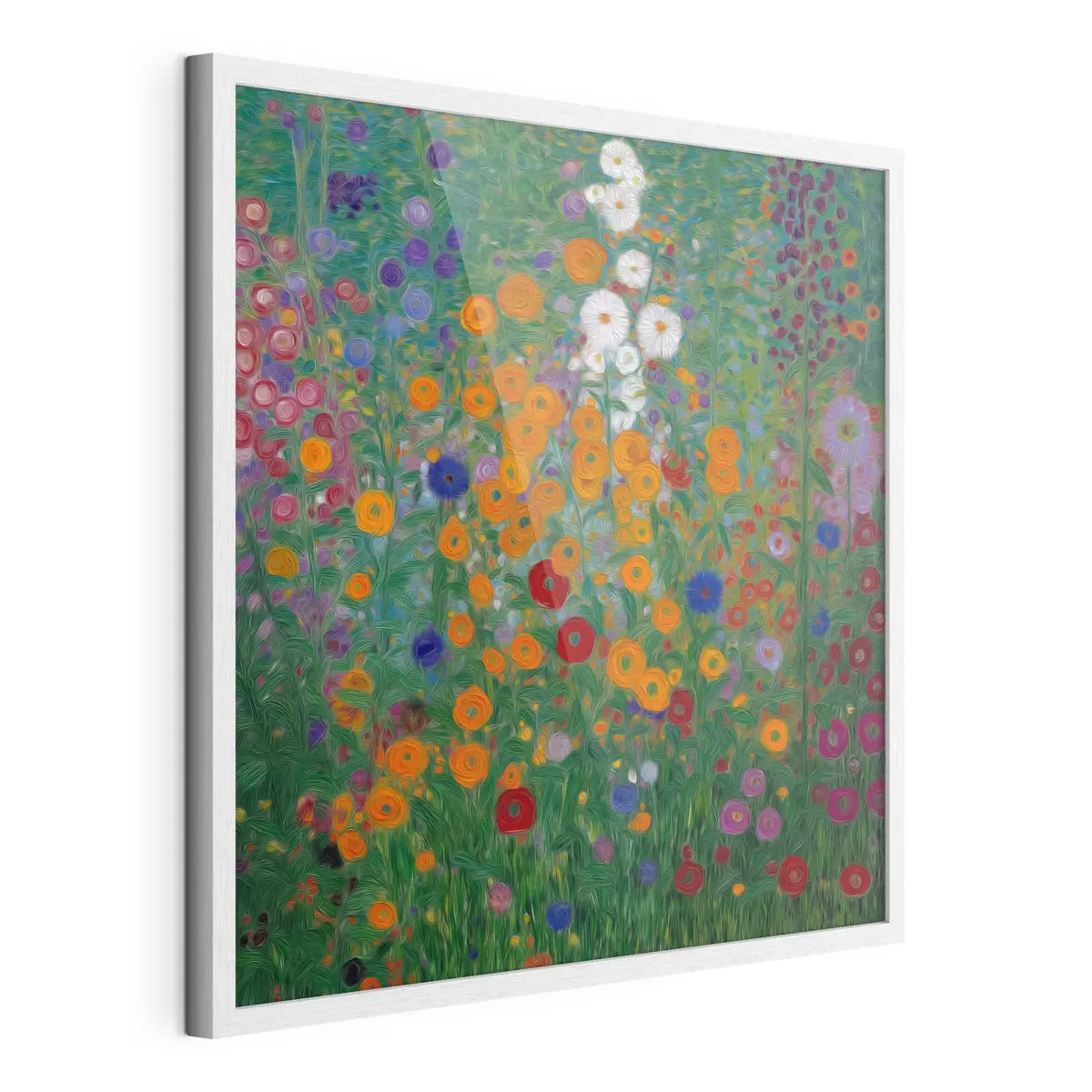 Poster Farbenfrohes Blumenfeld mit weißen Akzenten f46172