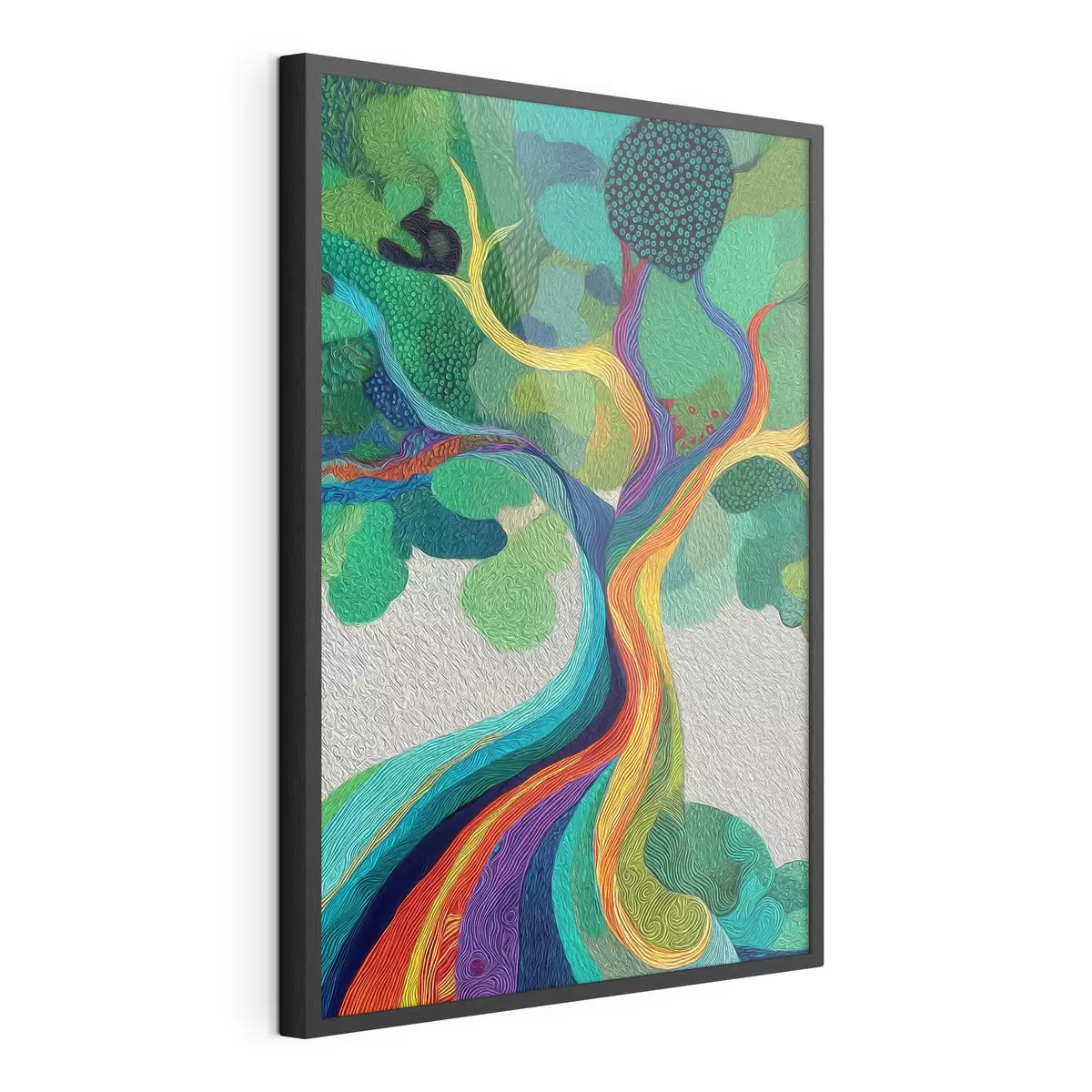 Poster Baum mit Regenbogenästen auf grünem Hintergrund f46173
