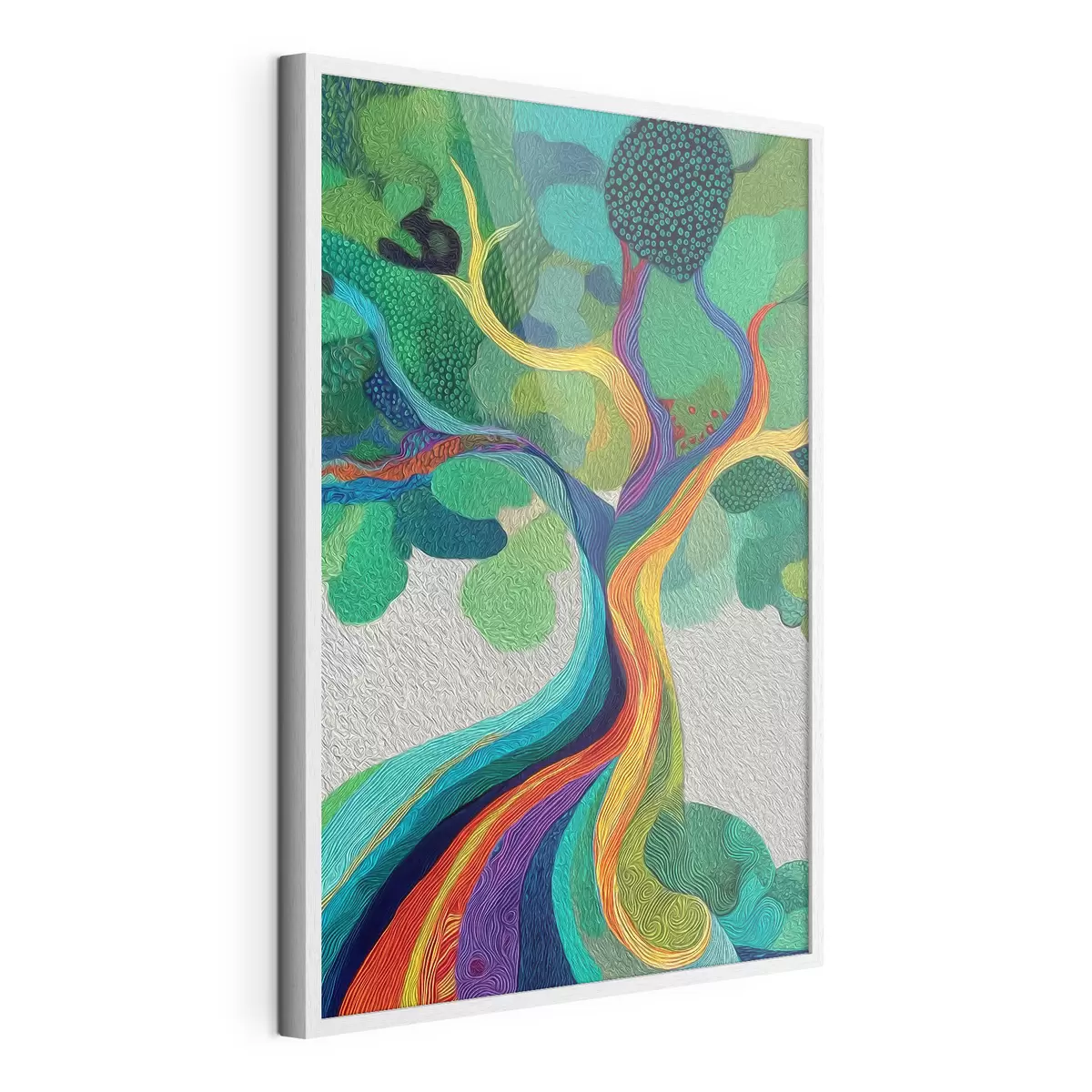 Poster Baum mit Regenbogenästen auf grünem Hintergrund f46173