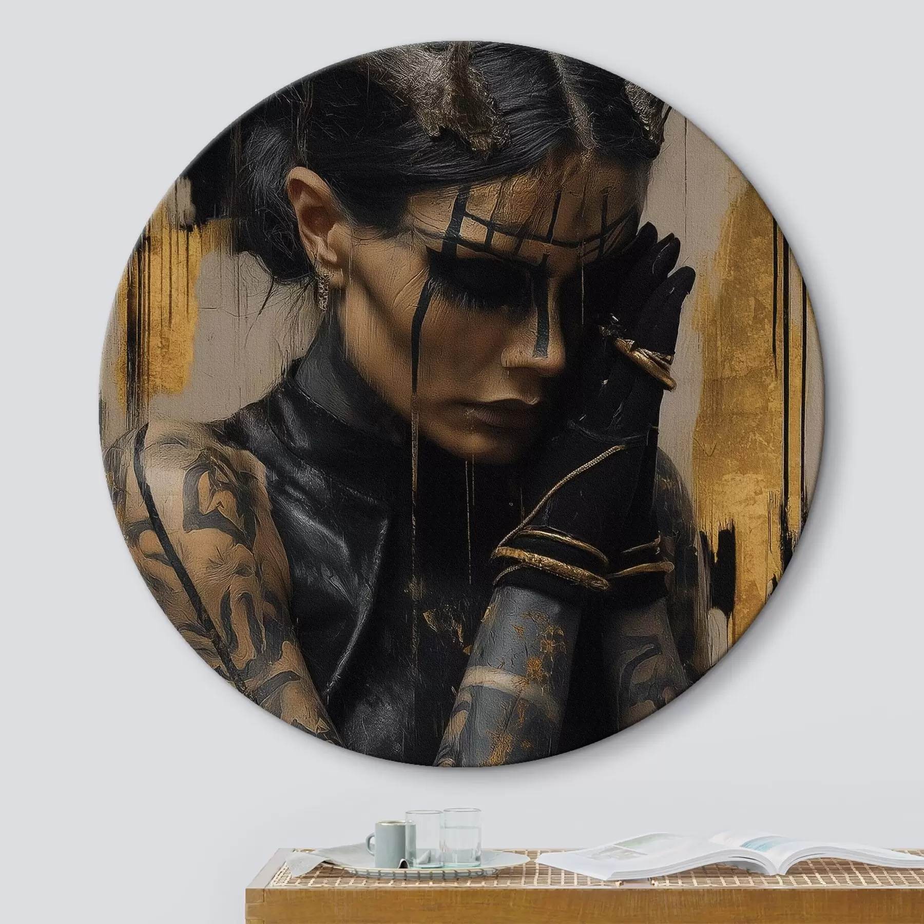 Fototapete Frau mit Hörnern in einem dunklen Look mit schwarzen Gesichtszügen r46144