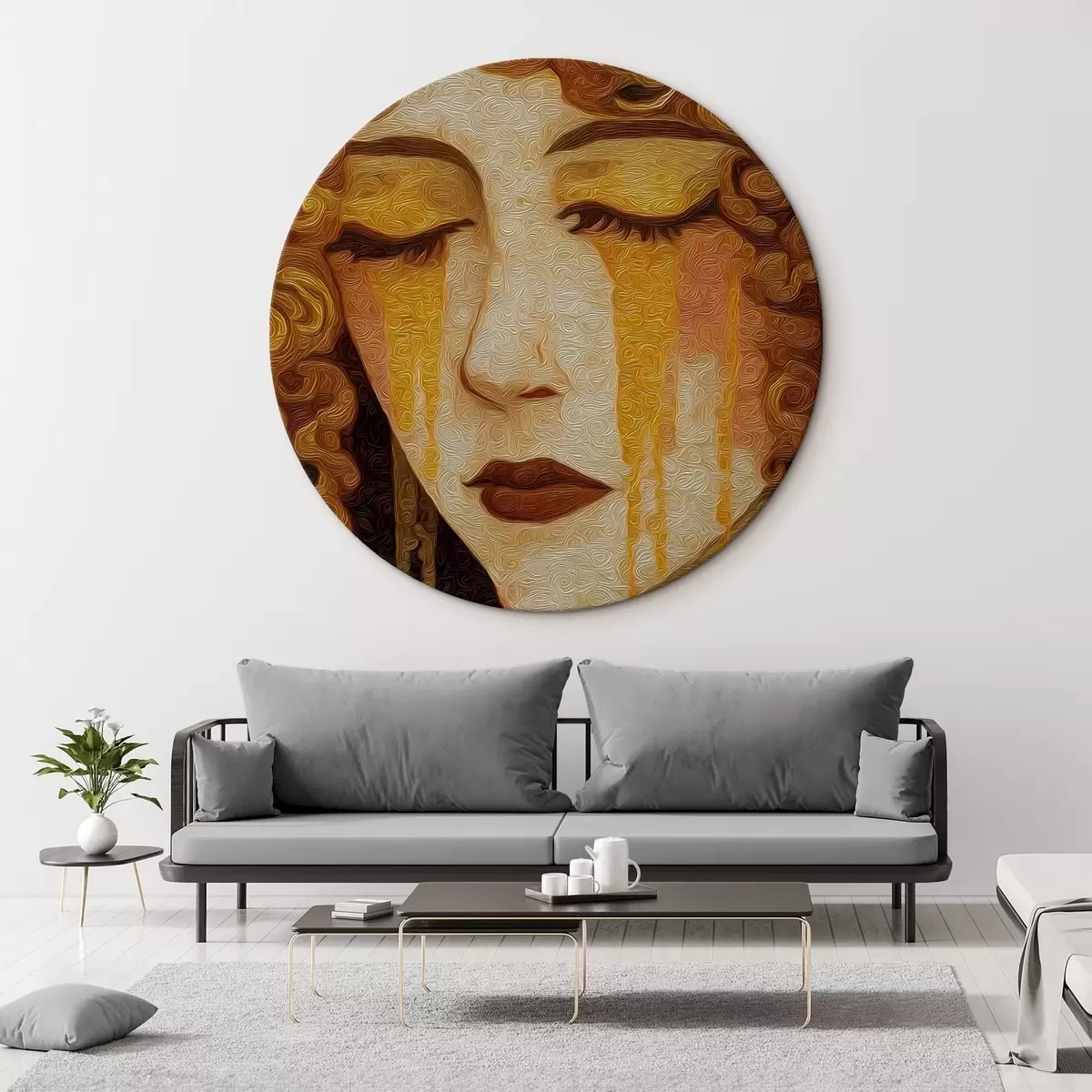 Runde Wandbilder Porträt einer Frau mit roten Haaren und dekorativem Make-up r46149