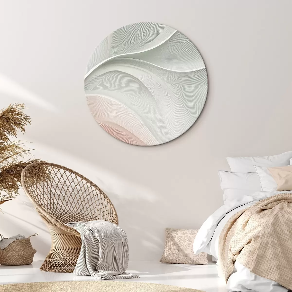 Runde Wandbilder Abstrakte Wellen in warmen Rosa-Beige-Tönen r46152